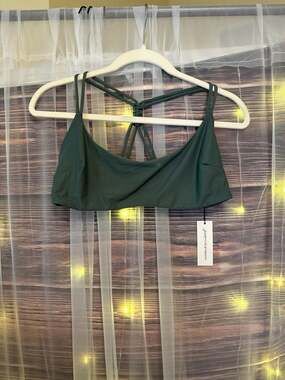 Unsubscribed Dark Green Strappy Scoop Neck Bikini Top
